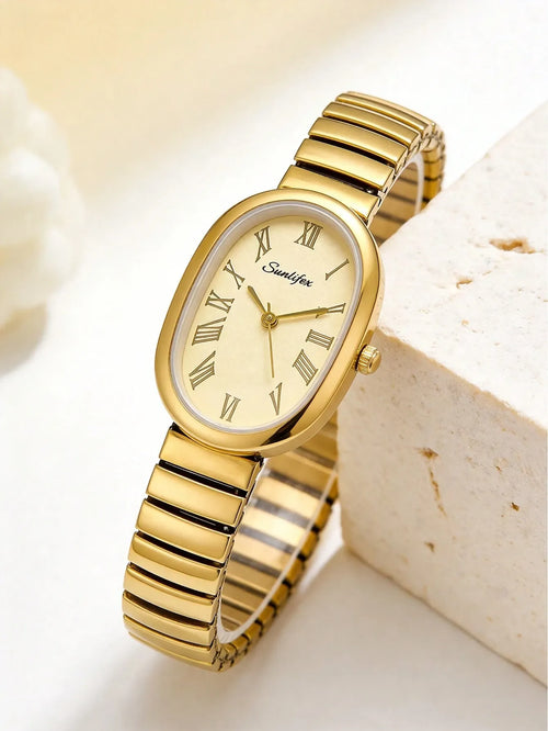 Shein - 1pc Unique Elegant Prominent Snake Head Dial Women's Watch - Gold | White Dial