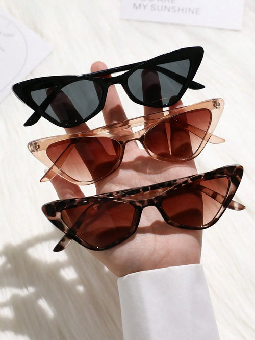 Shein - 3pcs Women S Colored Lens Fashionable Petite Cat Eye Y2k Boho Style Sunglasses