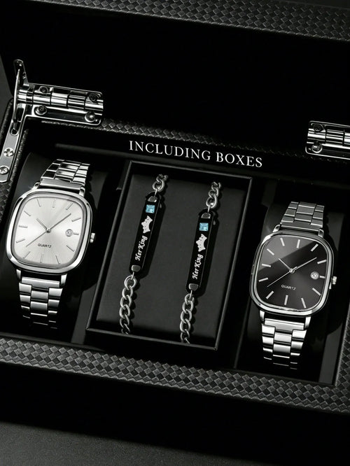 Shein - 1set Minimalist And Versatile Couple Watch Accessory Set, A Fashionable Quartz Watch