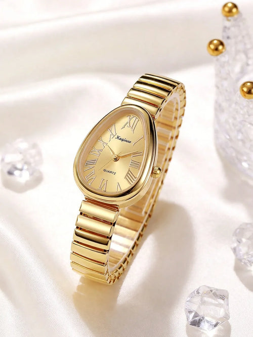 Shein - 1pc Unique Elegant Prominent Snake Head Dial Women's Watch - Gold