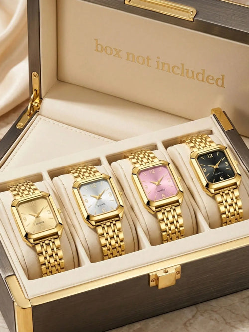 Shein - Jasonrolls 4pcs/set Minimalist Luxury Square Watch