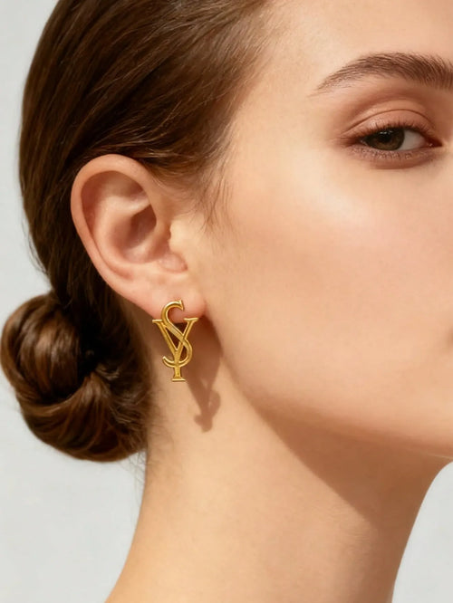 Shein - 1 Pair Asymmetrical Geometric Stud Earrings For Women, Suitable For Daily Wear - Golden
