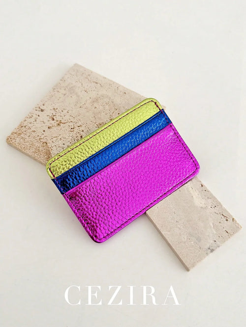 Shein - Cezira Women's Pu Leather Rfid Anti-theft Color-block Credit Cards Holder Multi Card Slots