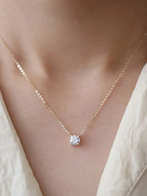 Shein - Cubic Zirconia Decor Necklace - Gold