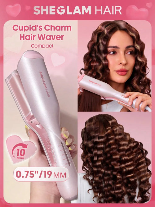 Shein Sheglam - Hair Cupid's Charm Beach Babe Hair Waver,pink Ionic Hair Curler 19mm Eu Plug