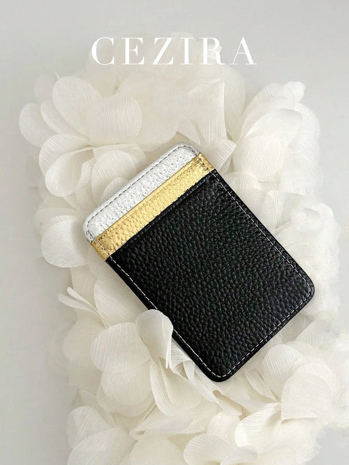 Shein - Cezira Women's Pu Leather Rfid Anti-theft Color-block Credit Cards Holder Multi Card Slots Metallic Colorful Simple Wallet