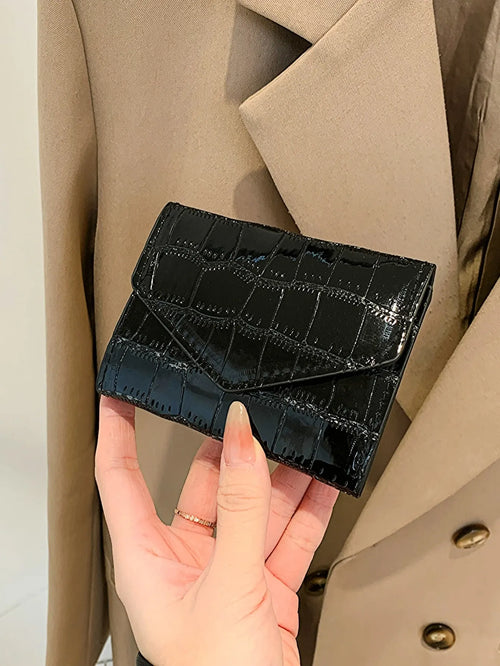 Shein - Crocodile Embossed Flap Pocket Wallet
