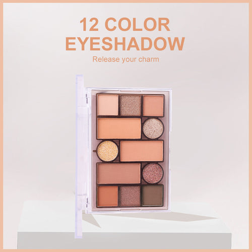 Miss Lara - 12-color Eyeshadow Palette Chocolate Earth Color Pearly Matte Glitter Eyeshadow Palette Ms-32-01