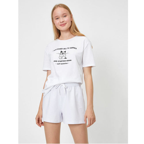 Koton Short Sleeve Letter Printed T Shirt Ecru