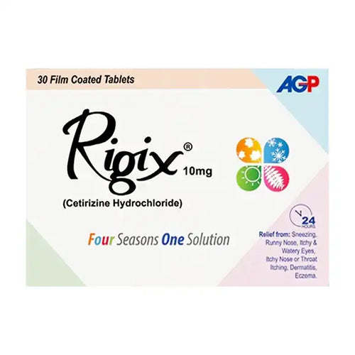 Rigix Tablets 10mg 30's – Cetirizine Hydrochloride Allergy Relief Tablets