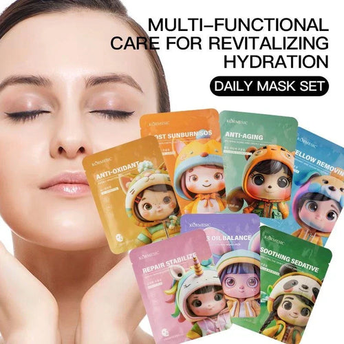 Kormesic Pack Of 7 Cartoon Design Style Facial Mask Deep Moisturizing Brightening Facial Mask