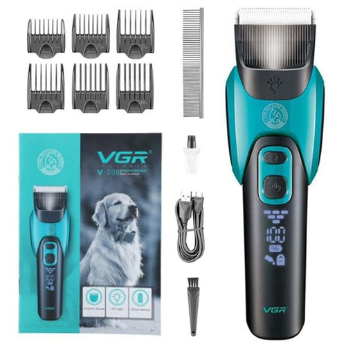 Vgr - 208 Professional Cordless Pet Hair Clipper Ceramictitanium Blade, Led Display, 6 Guide Combs, Min Runtime