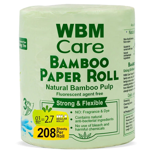 Wbm - Bamboo Paper Roll Tissue 3ply - 75.2 Ft Length